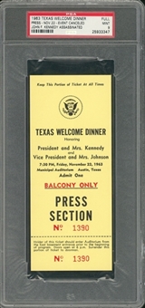 1963 Texas Welcome Dinner Ticket For President Kennedy To Be Held November 22,1963 (PSA/DNA Mint 9)